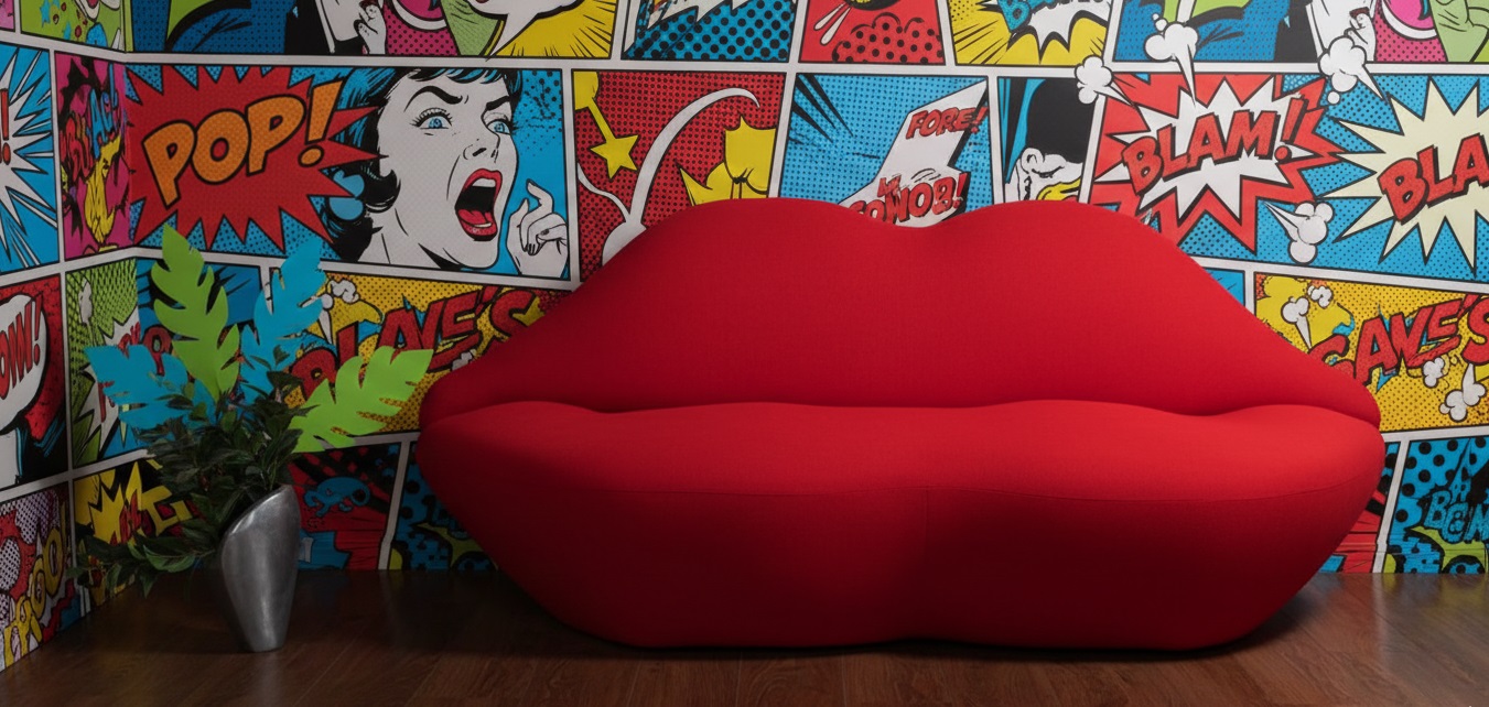 wyrazista sofa czerwona usta